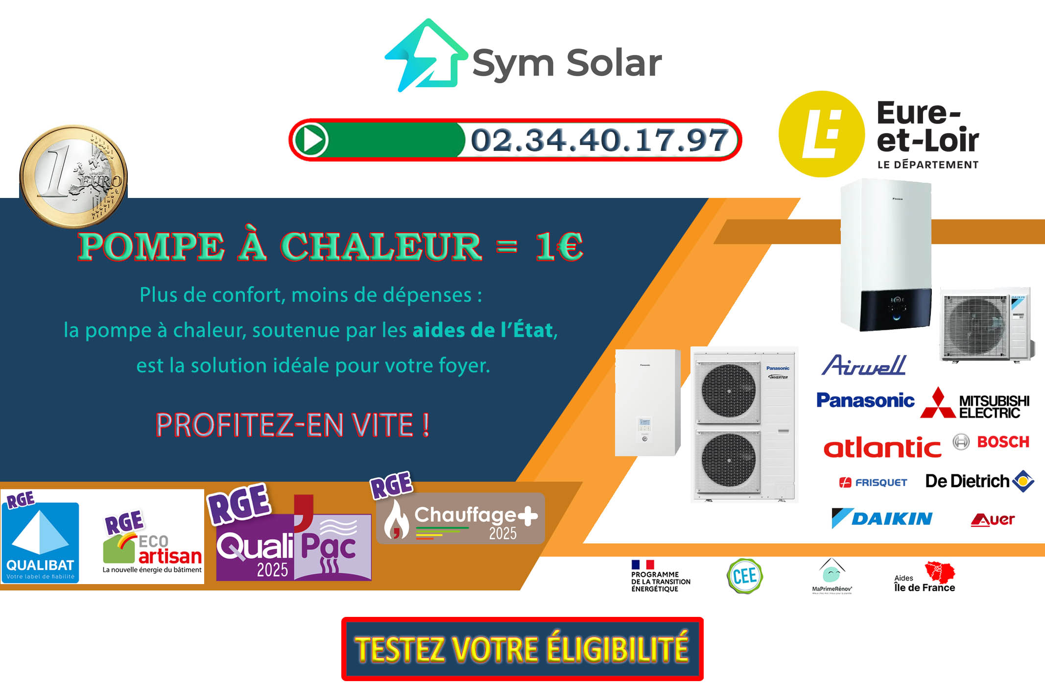 Pompe à chaleur 1 euro Boullay Les Deux Eglises 28170